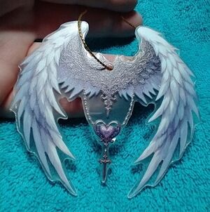 Purple angel wings cross heart wall hanger rear view mirror pendant